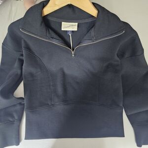 Black Quarter-Zip Women Top